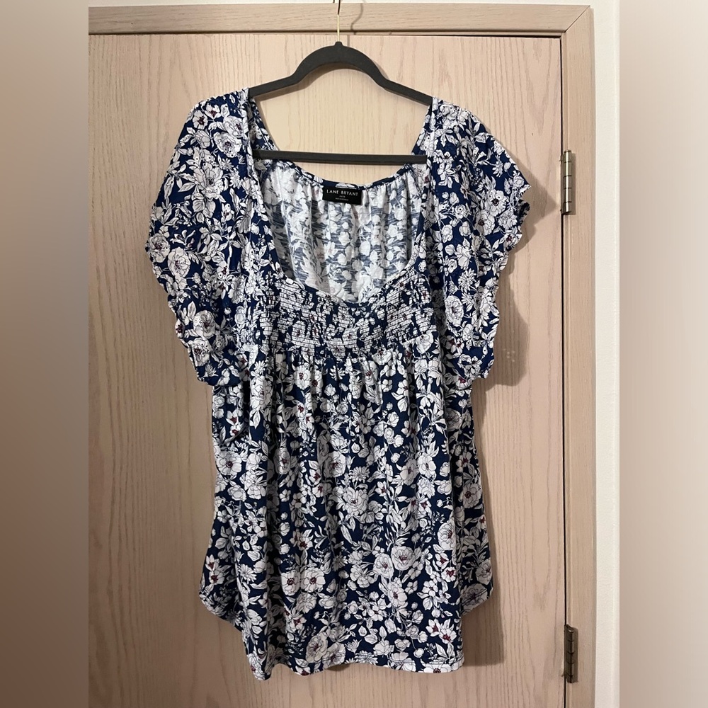 Lane Bryant Floral Blue and White Women's Top